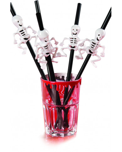 Black plastic straws with white skeletons. An accessory Black plastic straws with white skeletons. An accessory