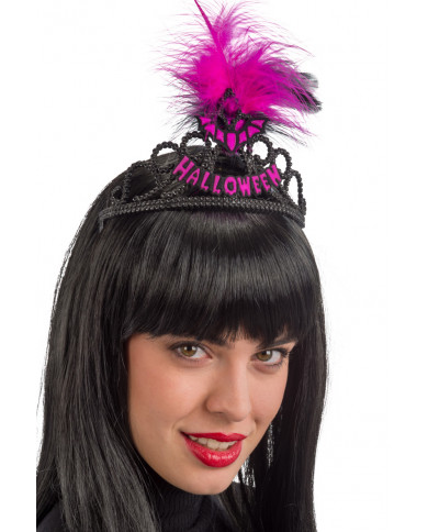 Coroncina in plastica nera con decorazioni rifrangenti fucsia e Coroncina in plastica nera con decorazioni rifrangenti fucsia e
