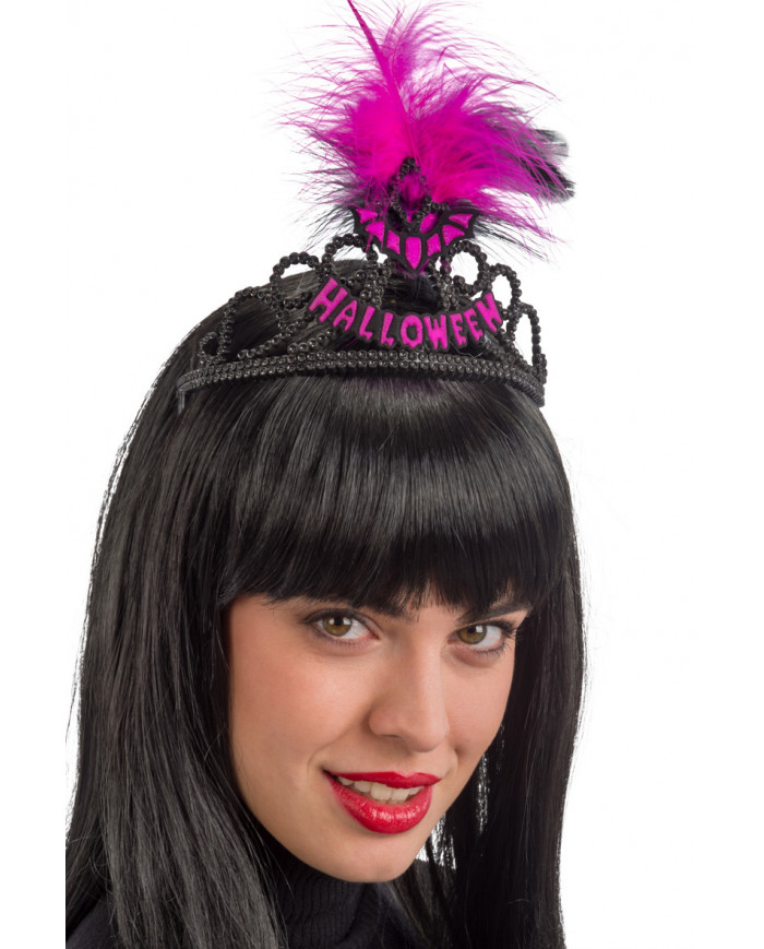 Coroncina in plastica nera con decorazioni rifrangenti fucsia e