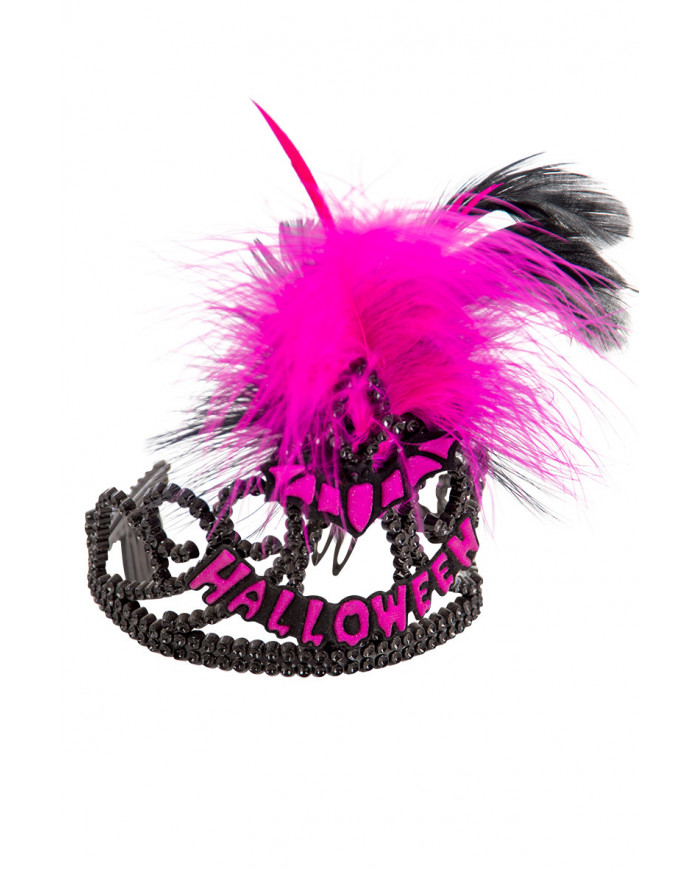 Coroncina in plastica nera con decorazioni rifrangenti fucsia e