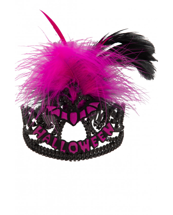 Crown in black plastic with fuchsia reflective decorations and