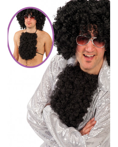 Brusthaartoupet schwarz mit Gummibändern in Beutel mit Haken Brusthaartoupet schwarz mit Gummibändern in Beutel mit Haken