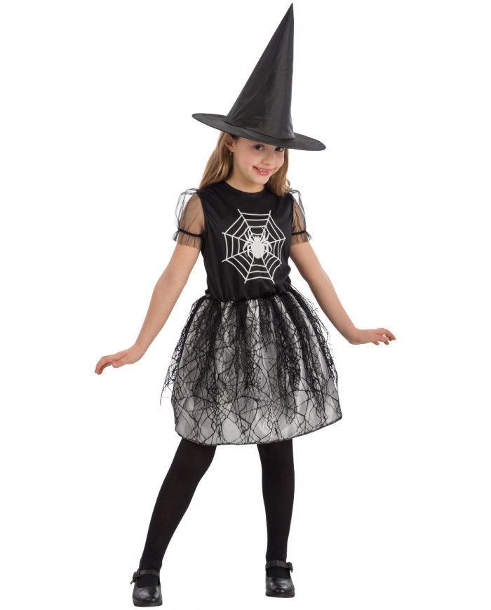 Witch costume for children composed of stretchy dress with