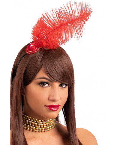 Charleston headband with red feather. Ideal for a 20s typical