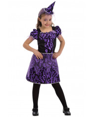 Witch costume for children composed of satin decorated dress Witch costume for children composed of satin decorated dress