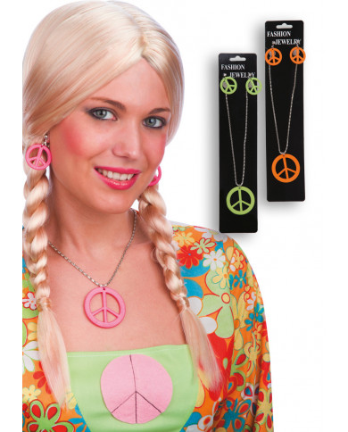 Peace and Love-Set (Ohrringe mit Clips und Kette) verschiedene Farben