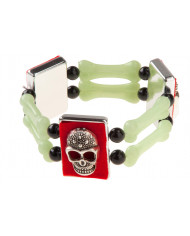 Armband mit Knochen GID nachtleuchtend und Totenköpfen aus Metall in