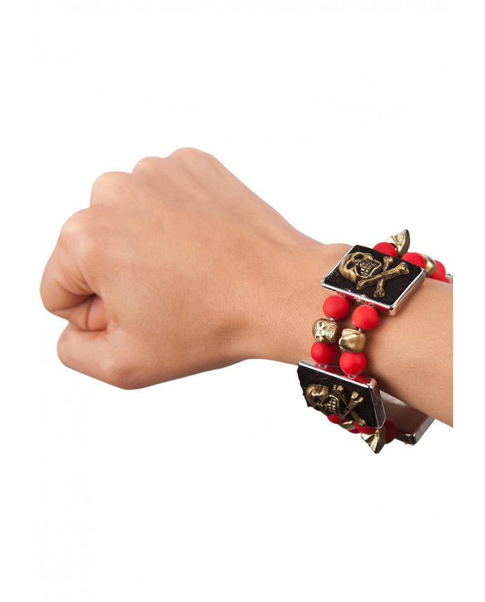 Bracelet With Red Pearls And Skulls On Header
