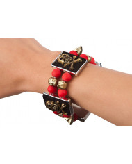 Bracelet With Red Pearls And Skulls On Header