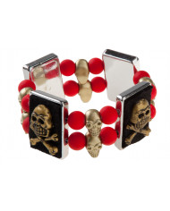Bracciale con perle rosse e teschi in metallo. Un accessorio