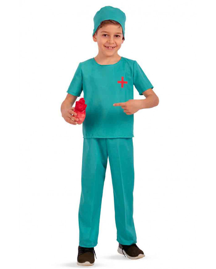 Surgeon costume for kid with canvas shirt, trousers and