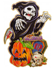 Póster muerte de papel en relieve con purpurina de unos 40x30 cm de