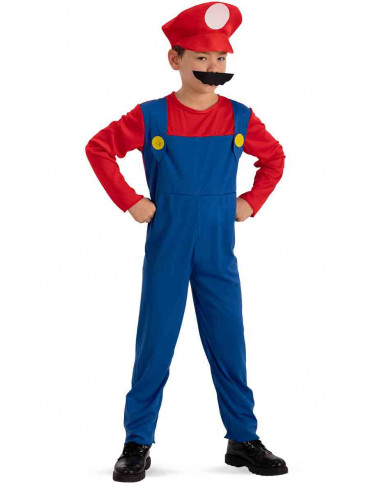 Mechanic costume for kid composed of stretch fabric suit with