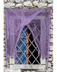 Cortina desgarrada morada de unos 200x75 cm de alto en bolsa