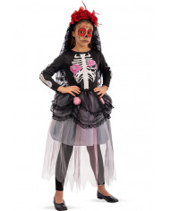 Skeleton bride costume for kid with stretchy fabric dress and