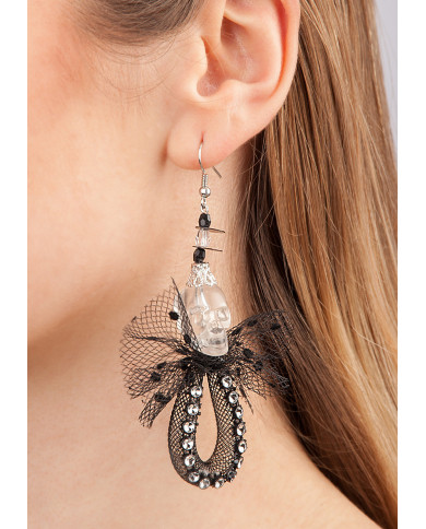 Earrings With Rhinestone Skull In Bag On Card