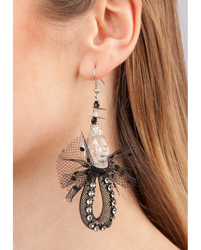 Earrings With Rhinestone Skull In Bag On Card