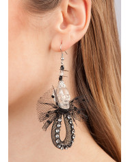 Earrings With Rhinestone Skull In Bag On Card