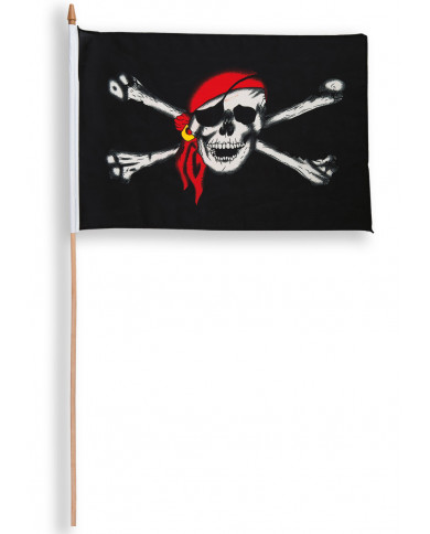 Bandiera pirata, nera con teschio bianco, realizzata in Bandiera pirata, nera con teschio bianco, realizzata in