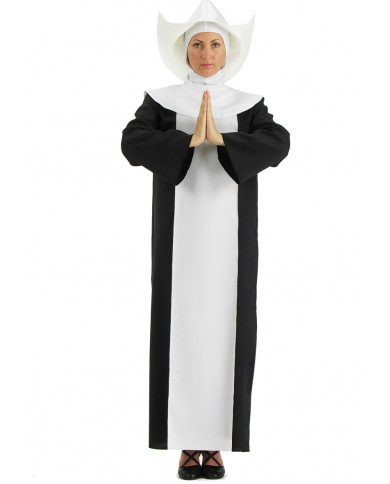 Nun costume with fabric dress and headpiece.