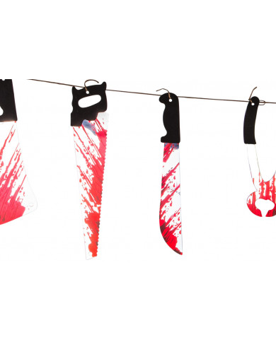 A really disturbing garland made of a rope with hanging bloody