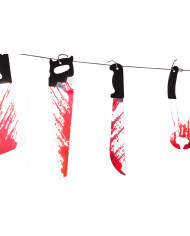 A really disturbing garland made of a rope with hanging bloody