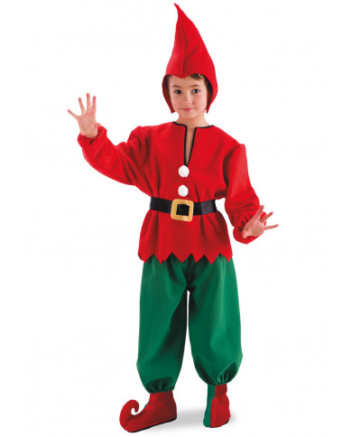 Elf costume for kid with velvet jacket and pants, hat, belt.