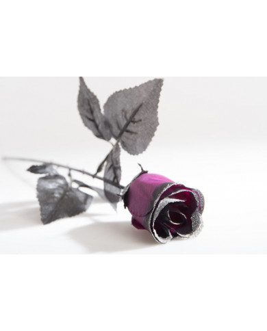 Purple rose in plasticized fabric with glitter. For a corpse