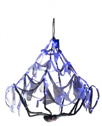 Hanging spiderweb with spider and lights, high cm.75, a