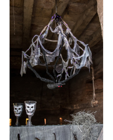 Hanging spiderweb with spider and lights, high cm.75, a