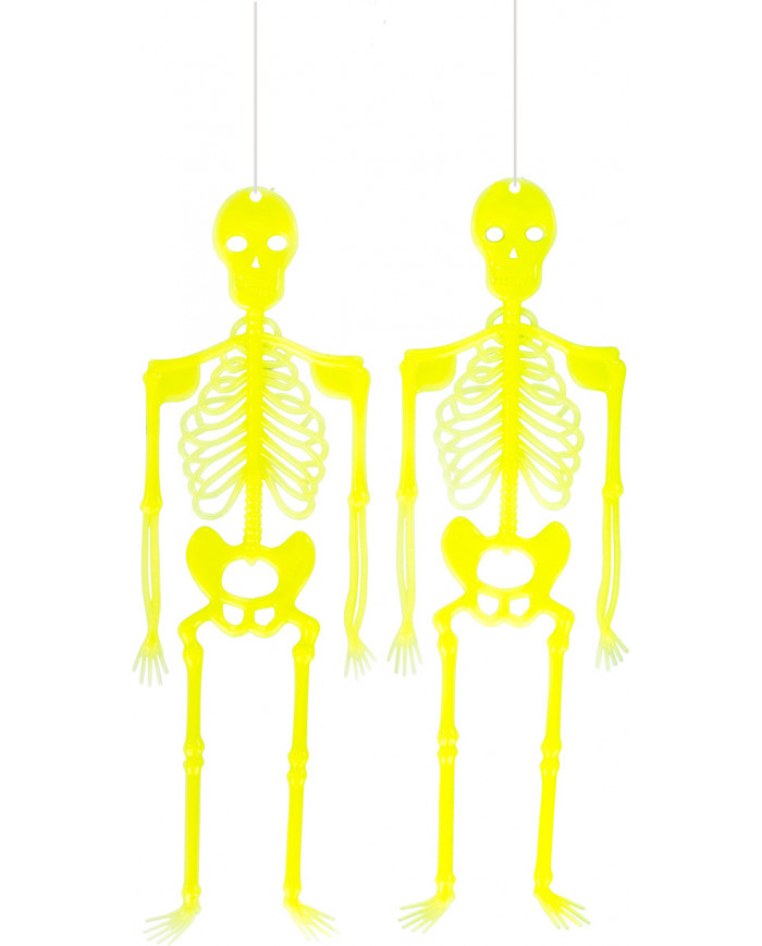2 hanging skeletons with height cm.33 that glow in the dark.