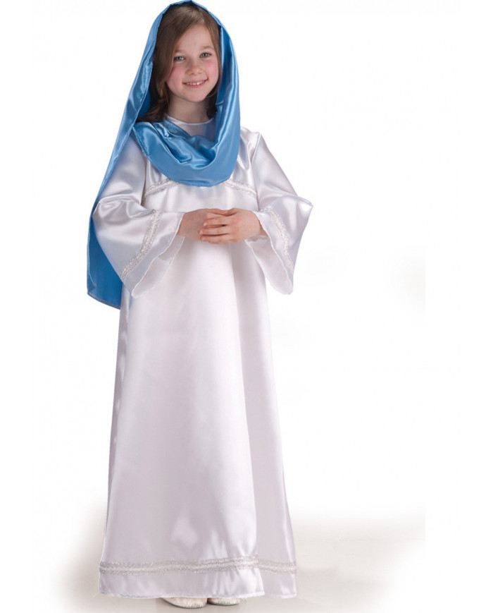 Virgin Mary costume with satin dress and tippet.