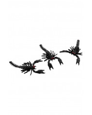Pack containing 3 terrifying black scorpions with red eyes and