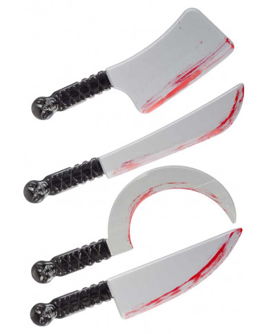 Bloody knives, made of plastic in 4 different assorted models