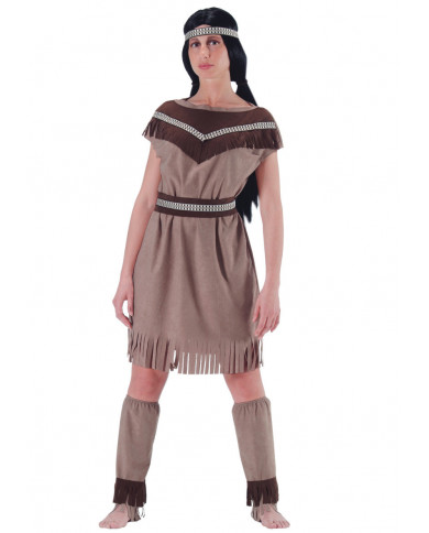 Costume da squaw in taglia adulto in vellutino beige e marrone