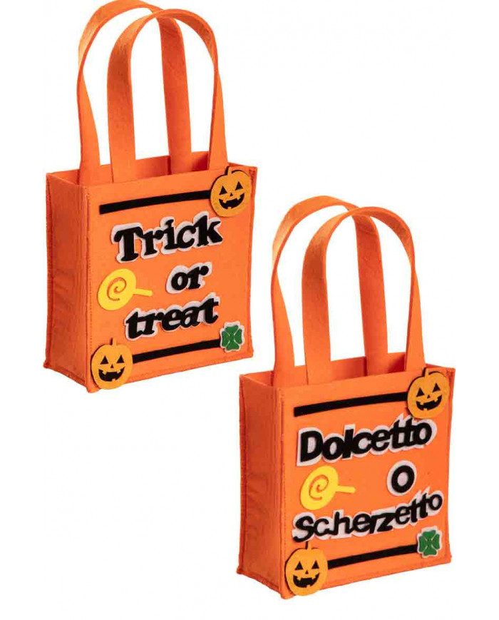 Orange felt bag cm.16x16 in two assorted models. Ideal for