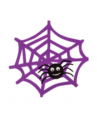 Felt hanging decoration with a purple cobweb and a cute smiling