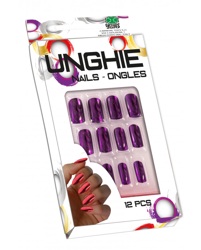 12 purple metallic nails, of great visual effect, to complete a