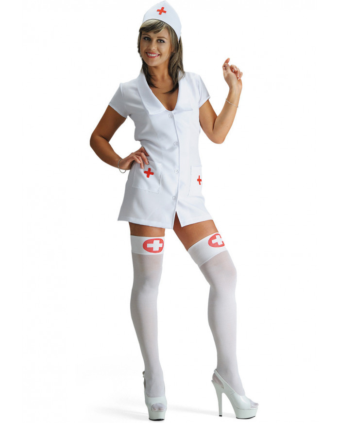 Nurse costume with cloth shirt with buttons, headpiece and Nurse costume with cloth shirt with buttons, headpiece and