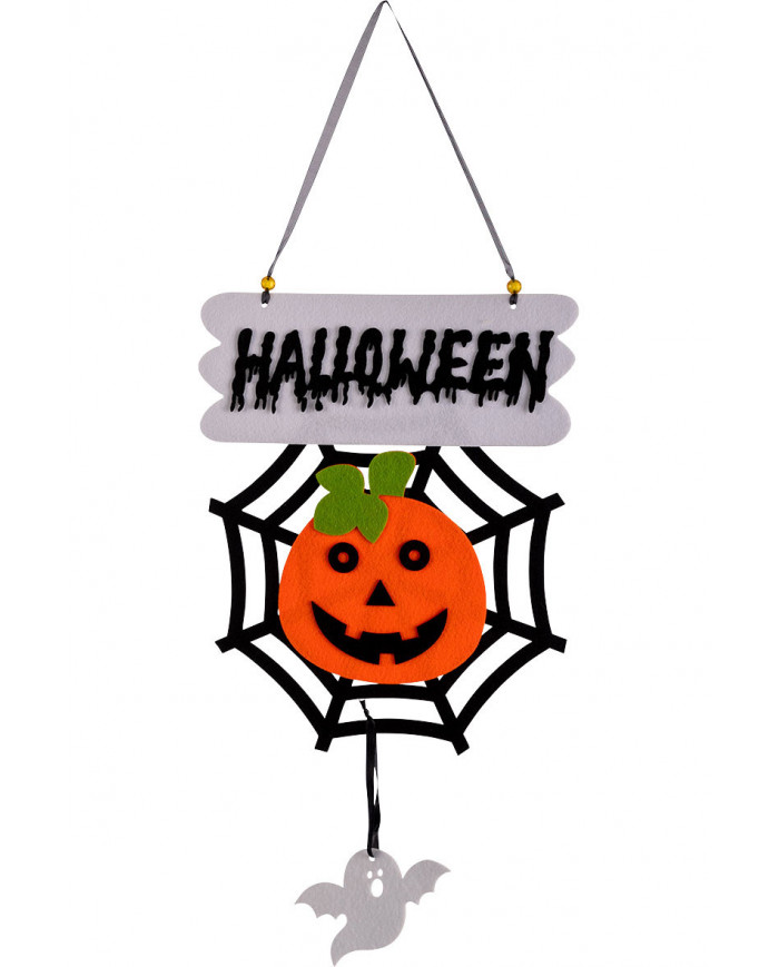 Hanging felt spiderweb with pumpkin applied, nice decoration Hanging felt spiderweb with pumpkin applied, nice decoration
