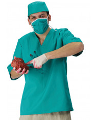Surgeon costume with cloth shirt, mask and hat.
