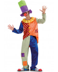 Clown costume with satin jacket and trousers, felt hat.