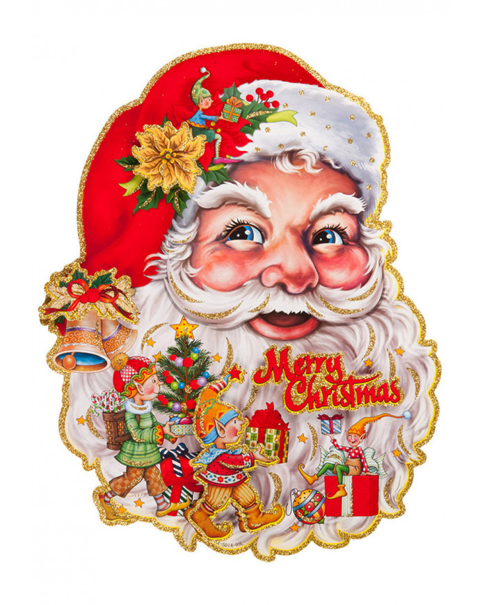 Affiche Père Noël en papier en relief avec poudre de paillettes