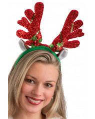 Headband with red reindeer horns in lurex fabric with sequins