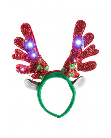 Headband with red reindeer horns in lurex fabric with sequins