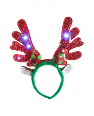 Headband with red reindeer horns in lurex fabric with sequins