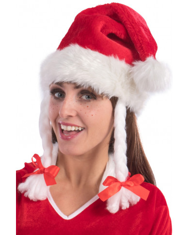 Plush hood with plaits, a fun accessory for Christmas parties. Plush hood with plaits, a fun accessory for Christmas parties.