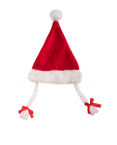 Plush hood with plaits, a fun accessory for Christmas parties. Plush hood with plaits, a fun accessory for Christmas parties.