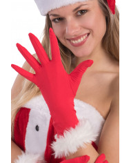 Guanti Babbo Natale donna con peluche l.cm.24 circa in busta con