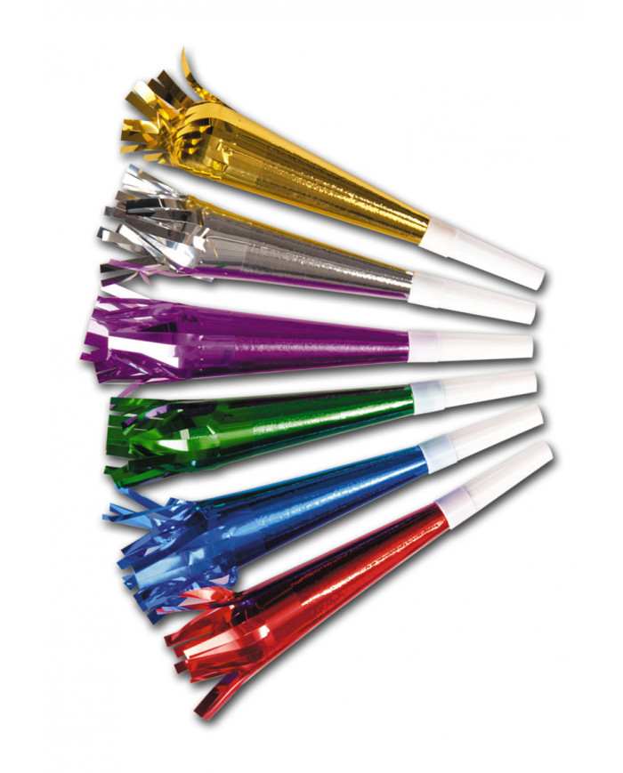 36 trompettes métallisées, longueur 18 cm environ dans une pochette